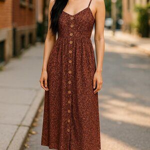 ANGIE SMOCKED TOP SPAGHETTI STRAP MIDI DRESS
